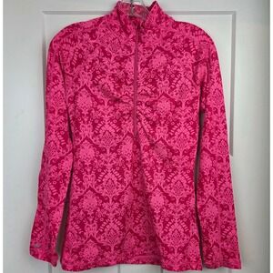 Athleta Vibrant Pink 1/4 Zip Long Sleeve Ruched Athletic Top Pullover XS